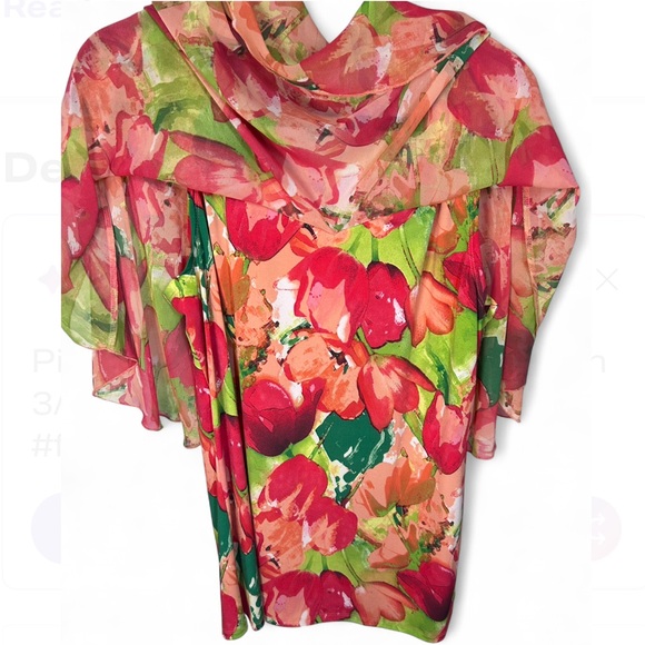 Adele & May women's floral sheer overlay blouse. Size XL - Picture 2 of 6